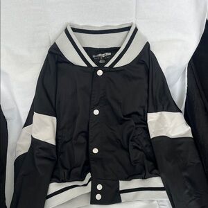 Forever 21 Black Varsity Jacket with White Stripes